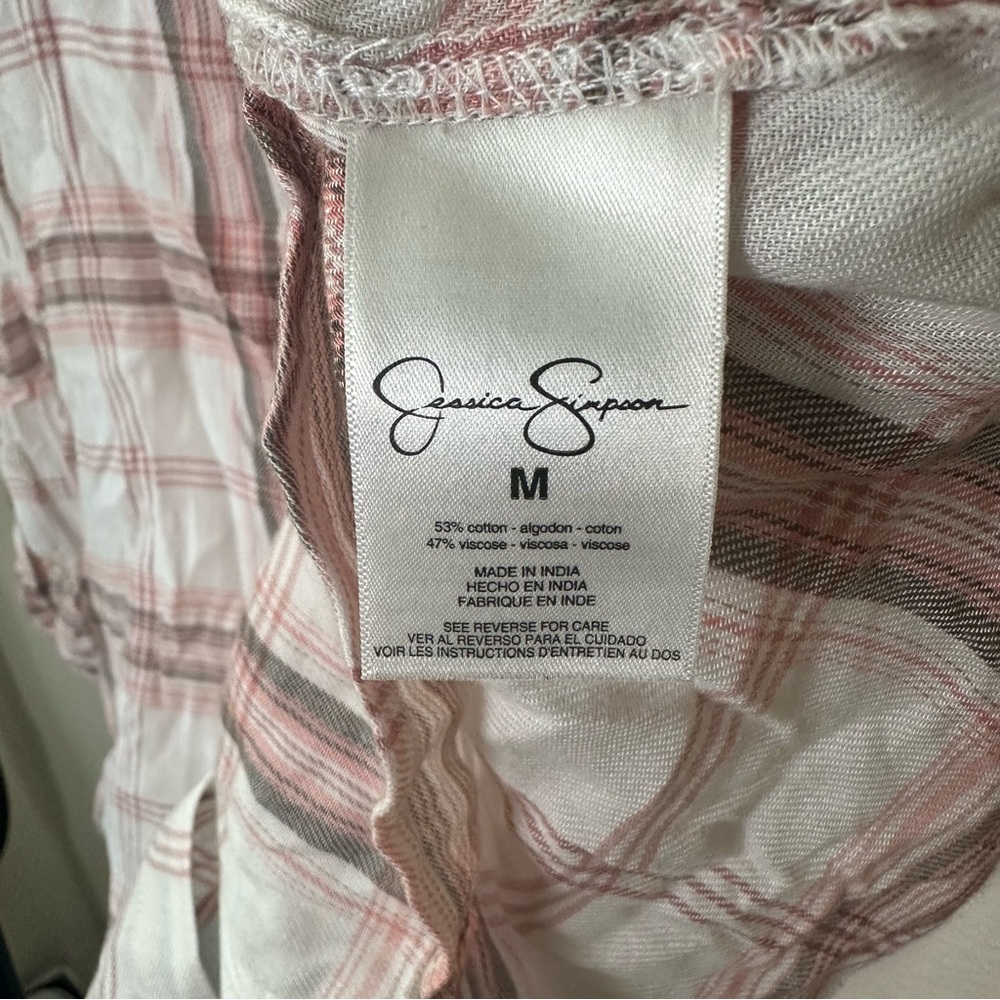 Women’s Jessica Simpson Pink and White Plaid Button-Up Shirt - Picture 6 of 6